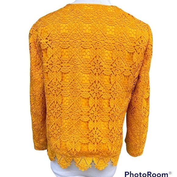 Ann Taylor Factory goldenrod yellow lace crochet open blazer jacket 8 NWT - Picture 3 of 8